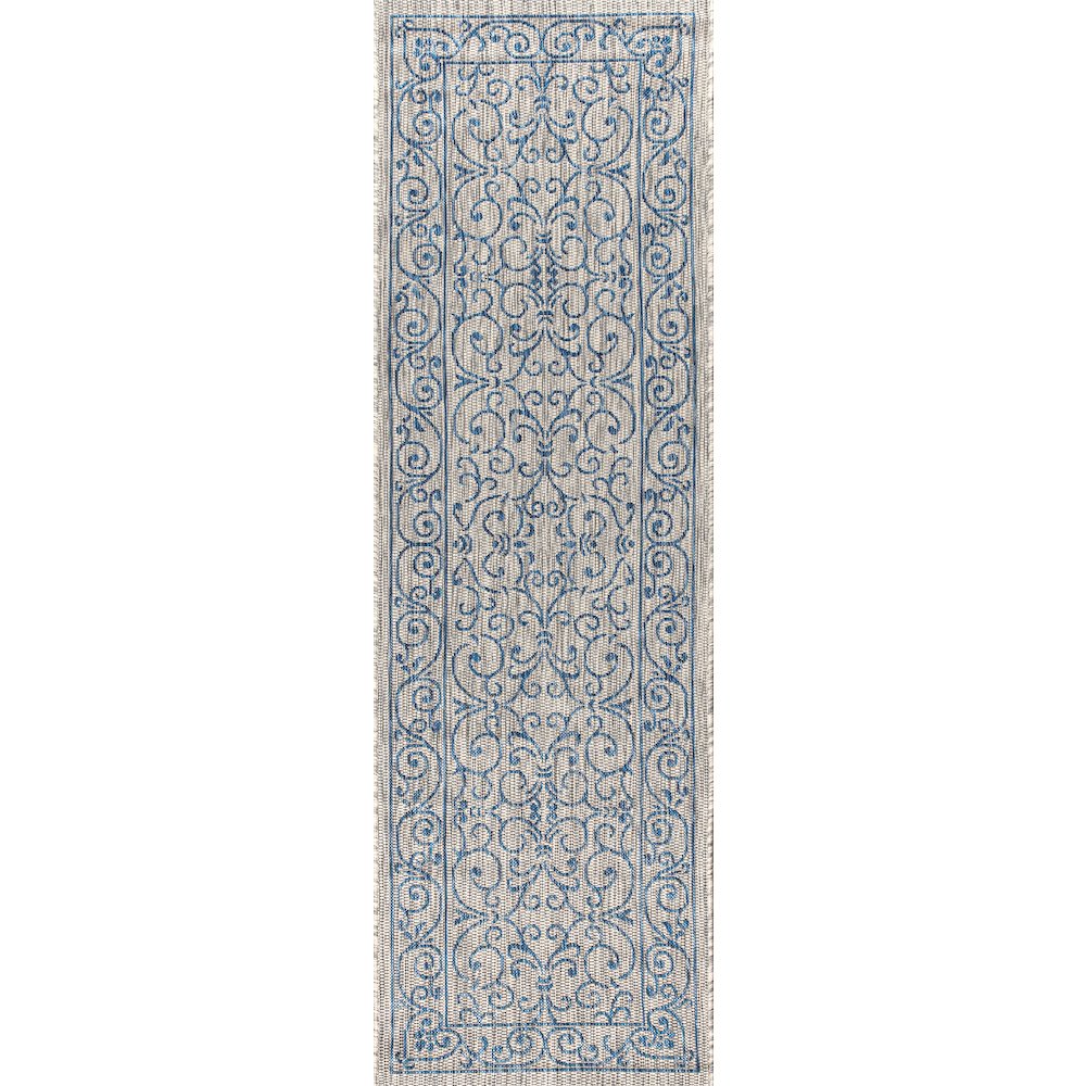 Charleston Vintage Filigree Textured Weave Indoor/Outdoor Runner Rug. Picture 1