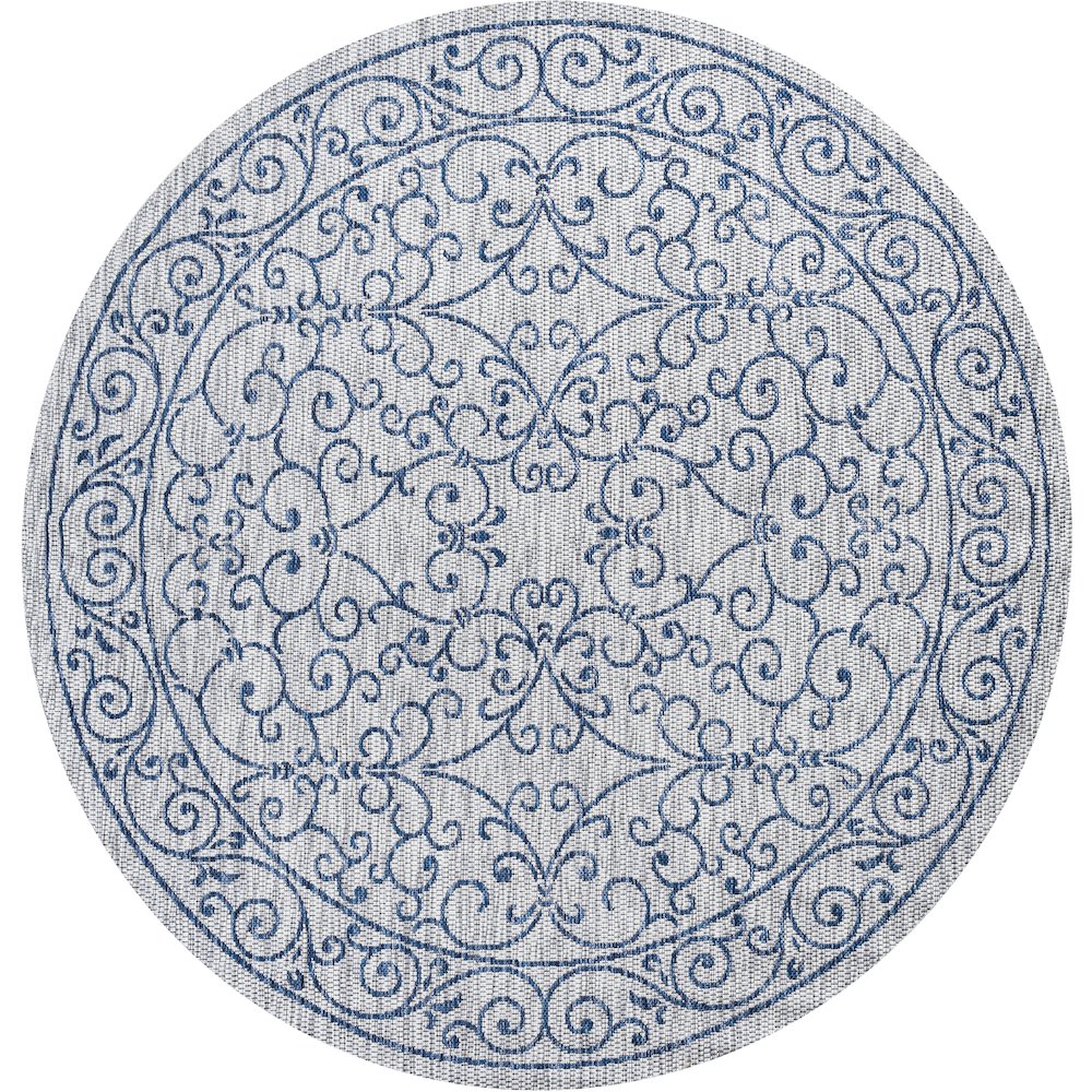 Charleston Vintage Filigree Textured Weave Indoor/Outdoor Round Rug. Picture 1