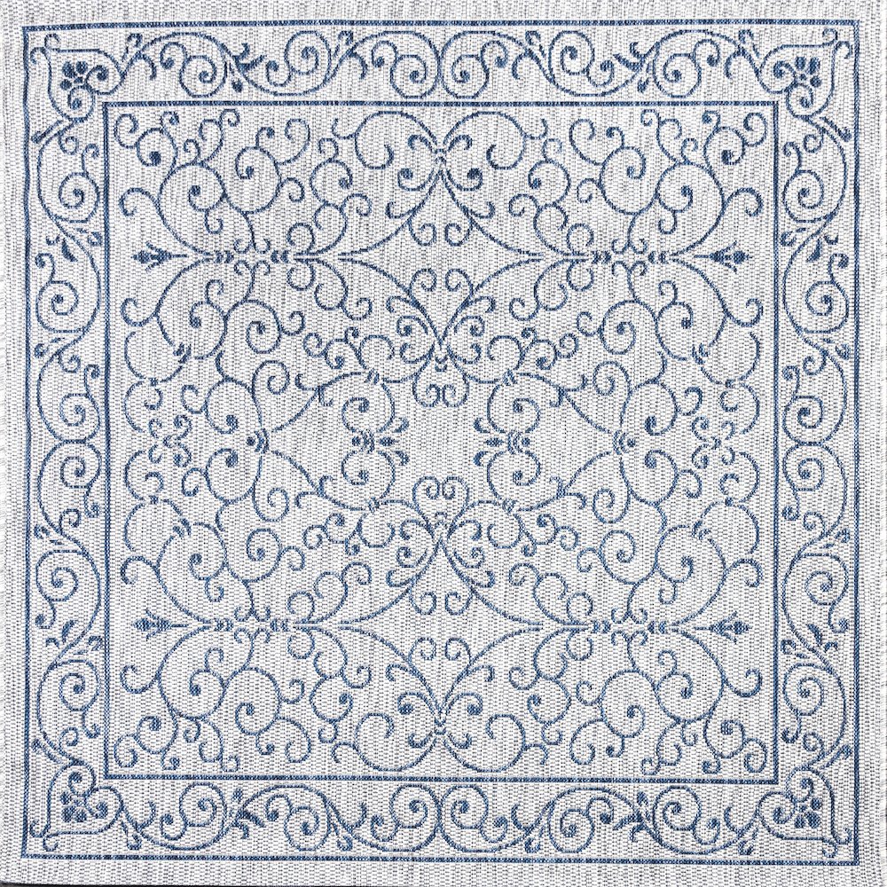 Charleston Vintage Filigree Textured Weave Indoor/Outdoor Square Rug. Picture 1