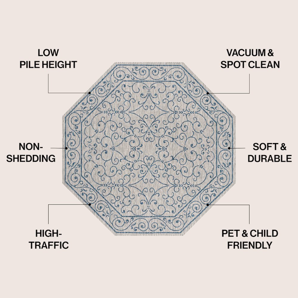Charleston Vintage Filigree Textured Weave Beige/Brown Indoor/Outdoor Area Rug. Picture 4