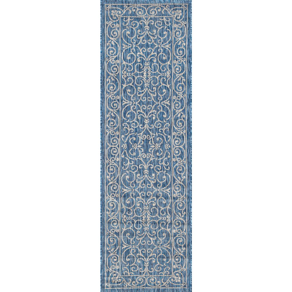 Charleston Vintage Filigree Textured Weave Indoor/Outdoor Runner Rug. Picture 1