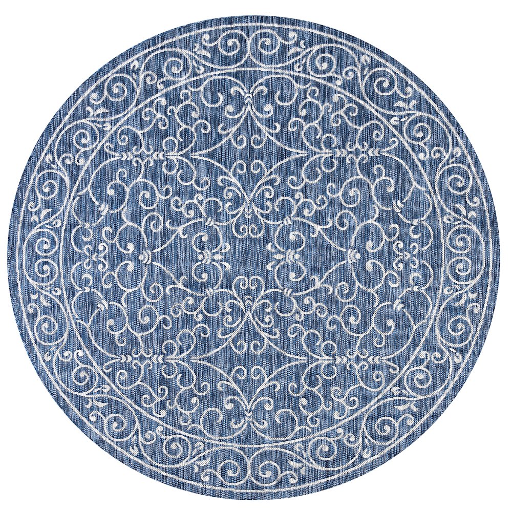 Charleston Vintage Filigree Textured Weave Indoor/Outdoor Round Rug. Picture 1