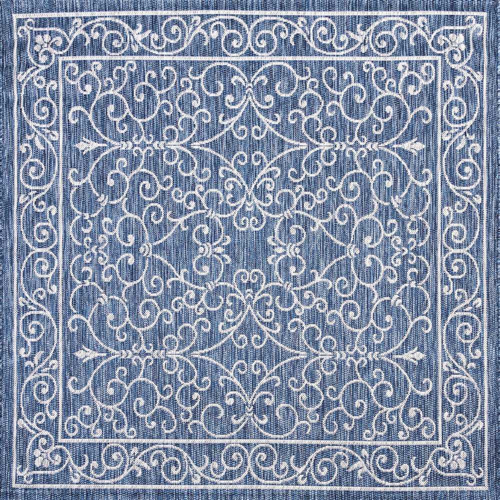 Charleston Vintage Filigree Textured Weave Indoor/Outdoor Square Rug. Picture 1