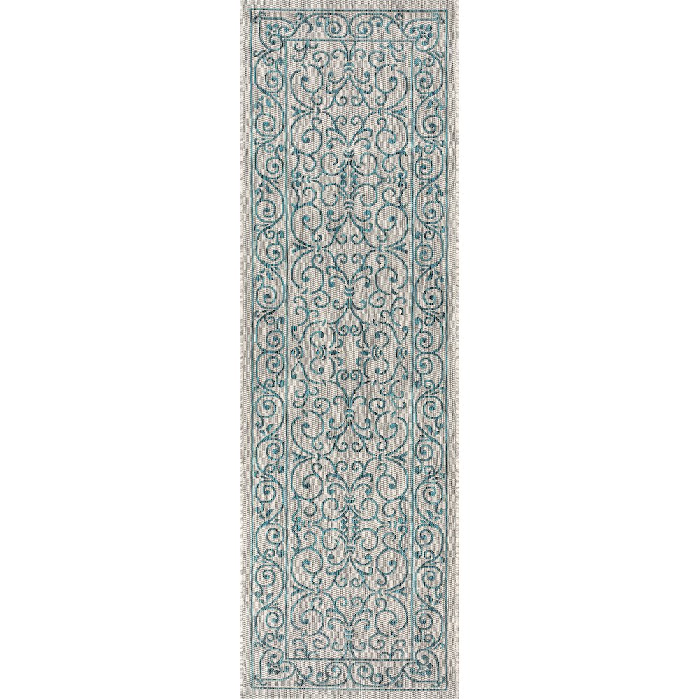 Charleston Vintage Filigree Textured Weave Indoor/Outdoor Runner Rug. Picture 1
