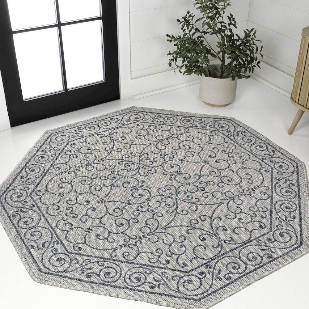 Charleston Vintage Filigree Textured Weave Beige/Brown Indoor/Outdoor Area Rug. Picture 2