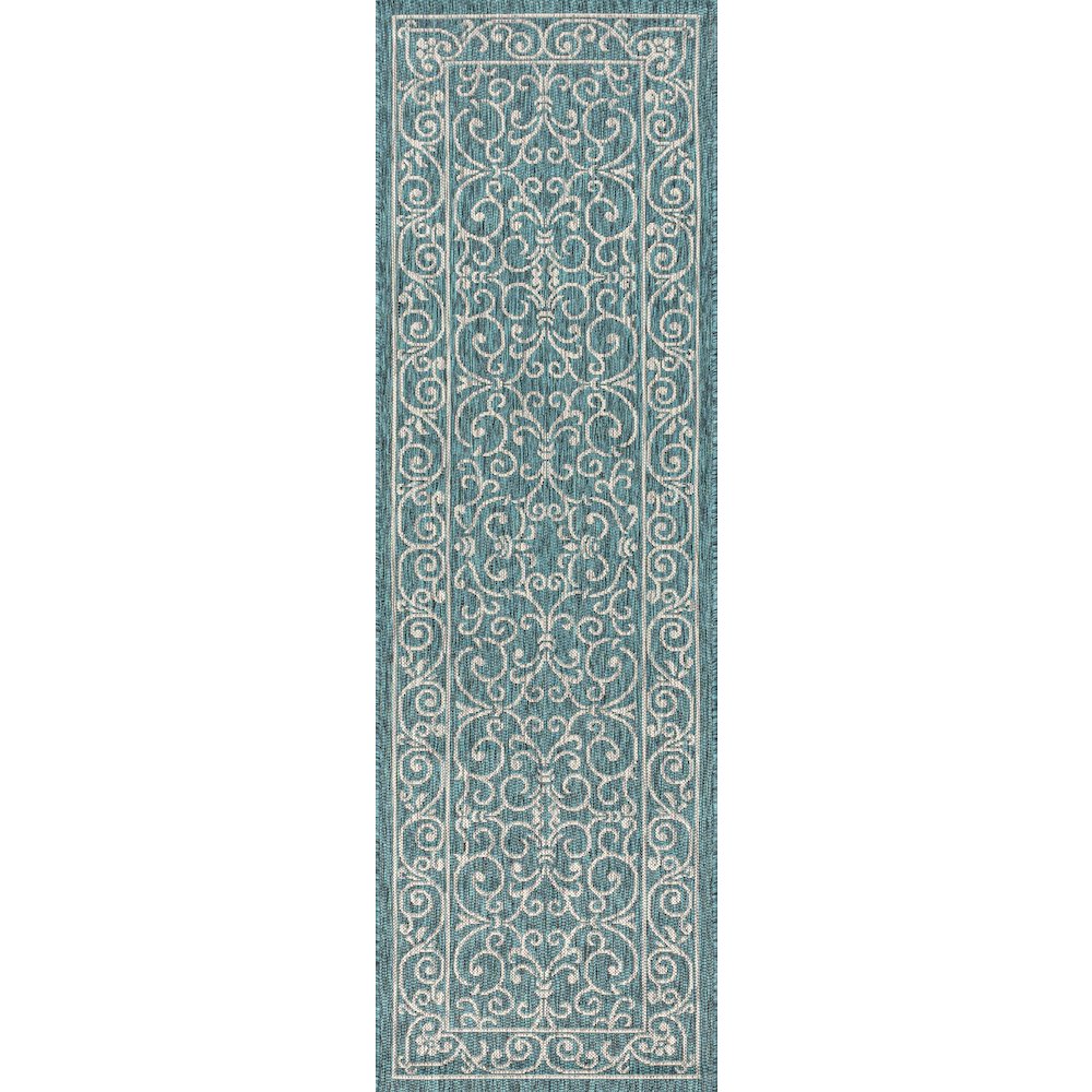 Charleston Vintage Filigree Textured Weave Indoor/Outdoor Runner Rug. Picture 1
