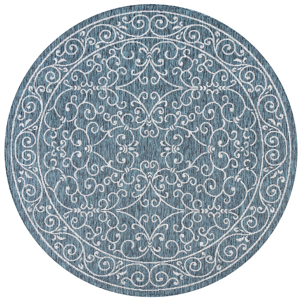 Charleston Vintage Filigree Textured Weave Indoor/Outdoor Round Rug. Picture 1