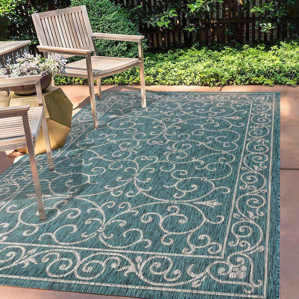 Charleston Vintage Filigree Textured Weave Indoor/Outdoor Area Rug. Picture 5