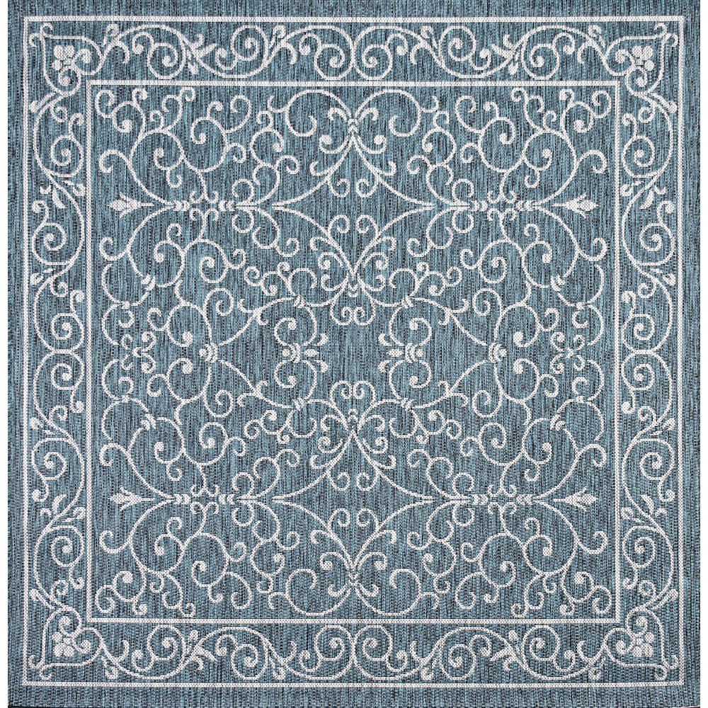 Charleston Vintage Filigree Textured Weave Indoor/Outdoor Square Rug. Picture 1