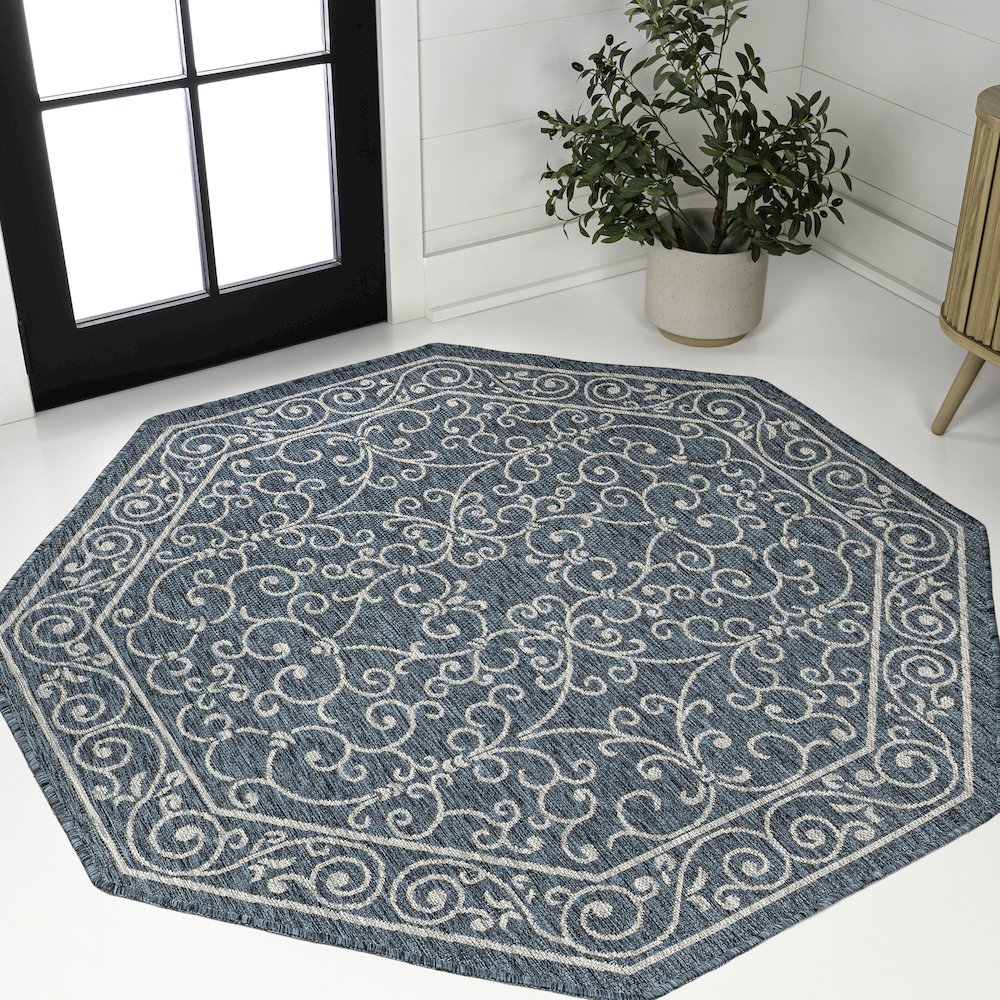 Charleston Vintage Filigree Textured Weave Beige/Brown Indoor/Outdoor Area Rug. Picture 2