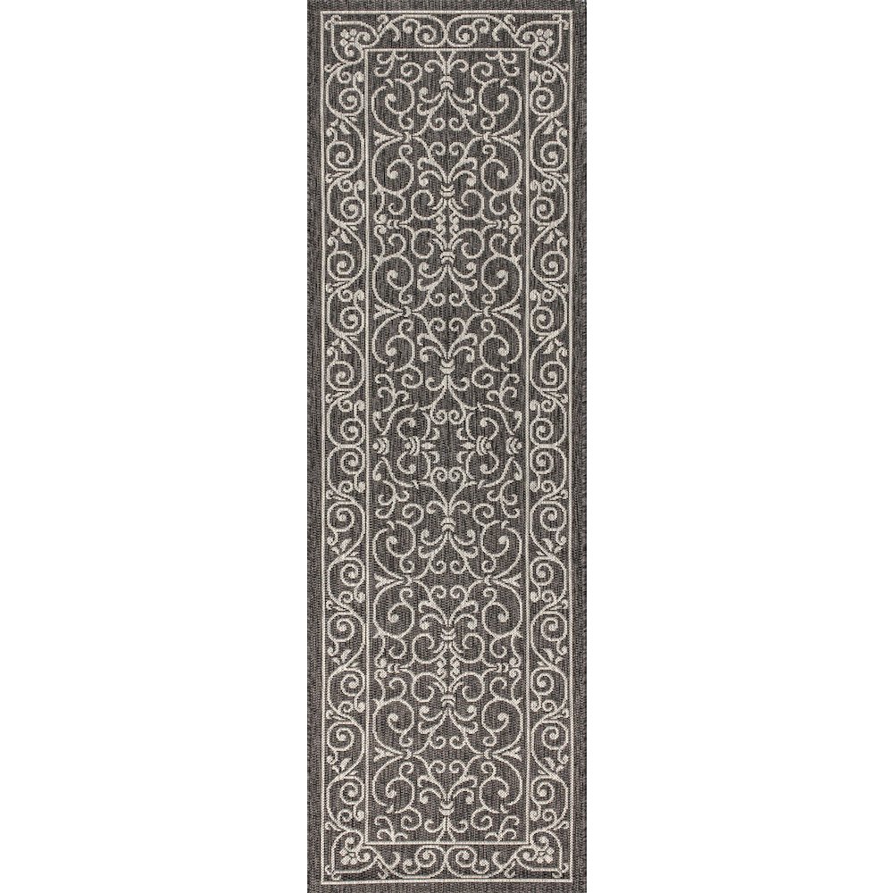 Charleston Vintage Filigree Textured Weave Indoor/Outdoor Runner Rug. Picture 1