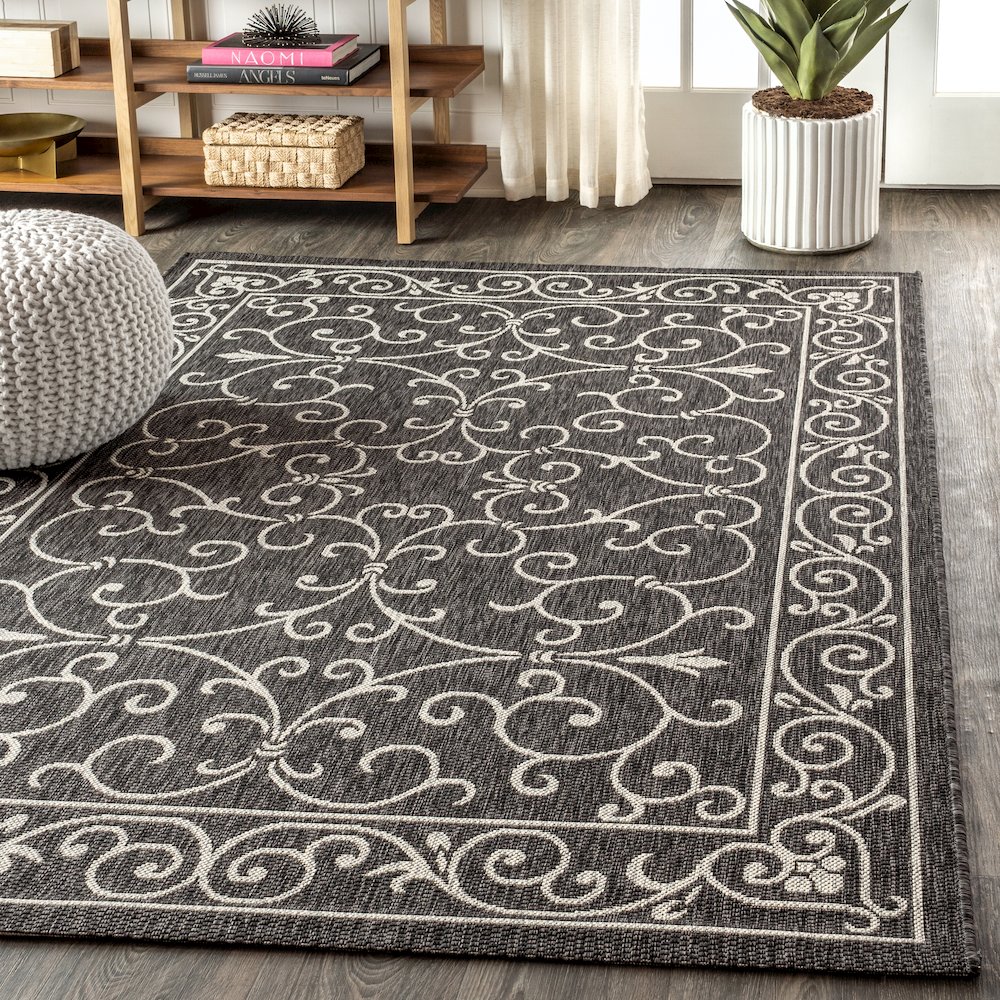 Charleston Vintage Filigree Textured Weave Indoor/Outdoor Area Rug. Picture 3