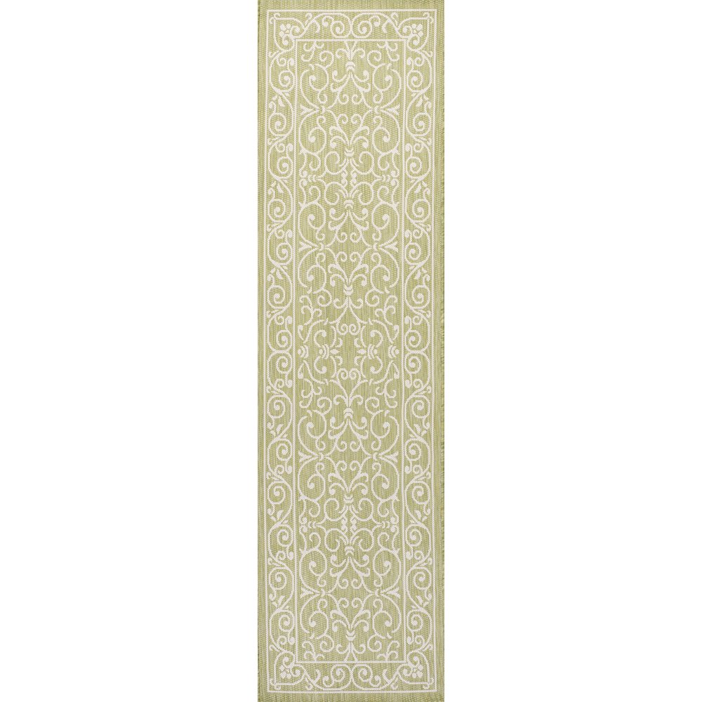 Charleston Vintage Filigree Textured Weave Indoor/Outdoor Runner Rug. Picture 1