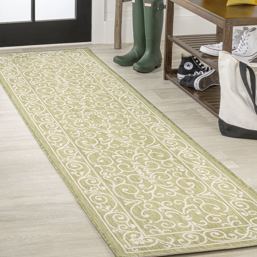 Charleston Vintage Filigree Textured Weave Indoor/Outdoor Runner Rug. Picture 2