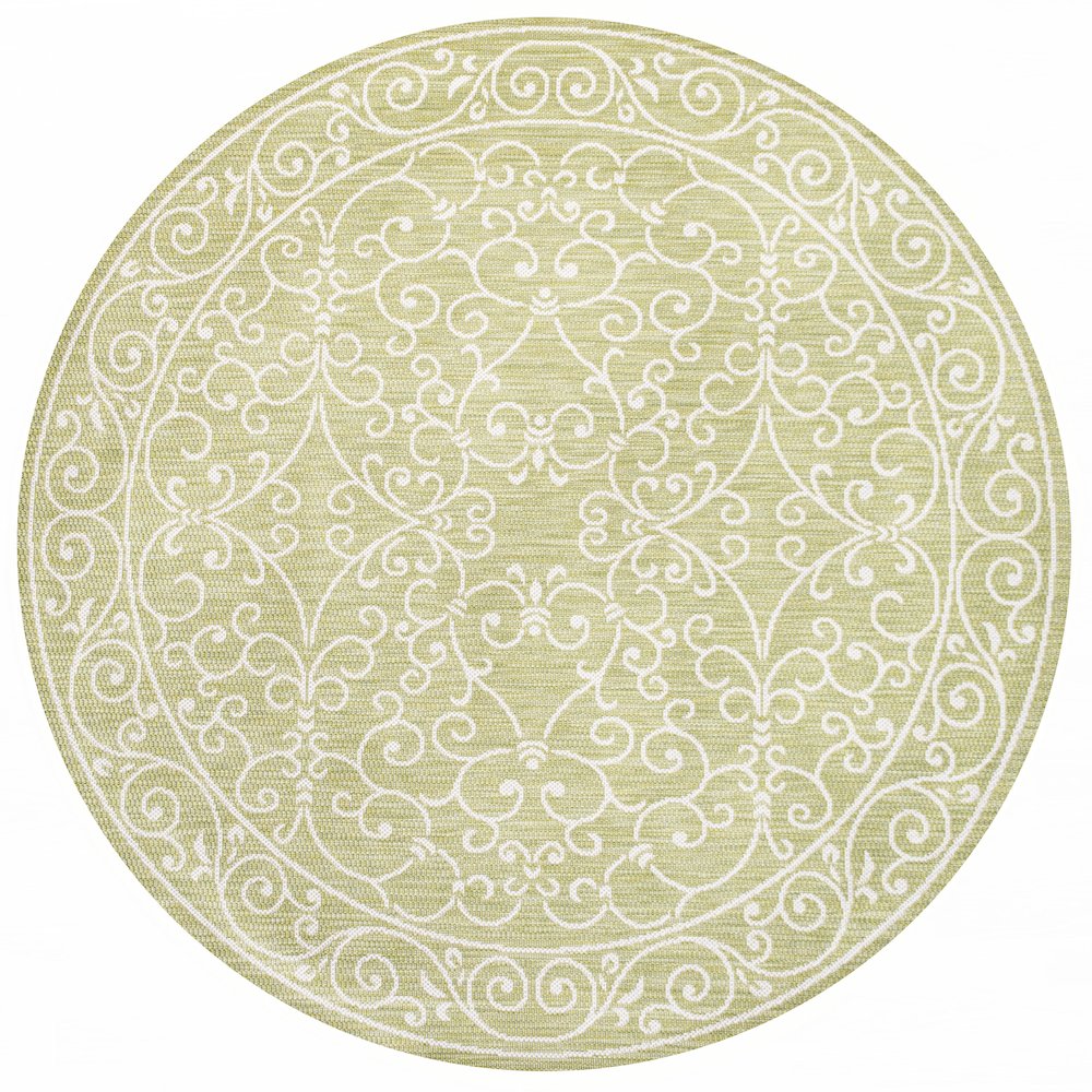 Charleston Vintage Filigree Textured Weave Indoor/Outdoor Round Rug. Picture 1