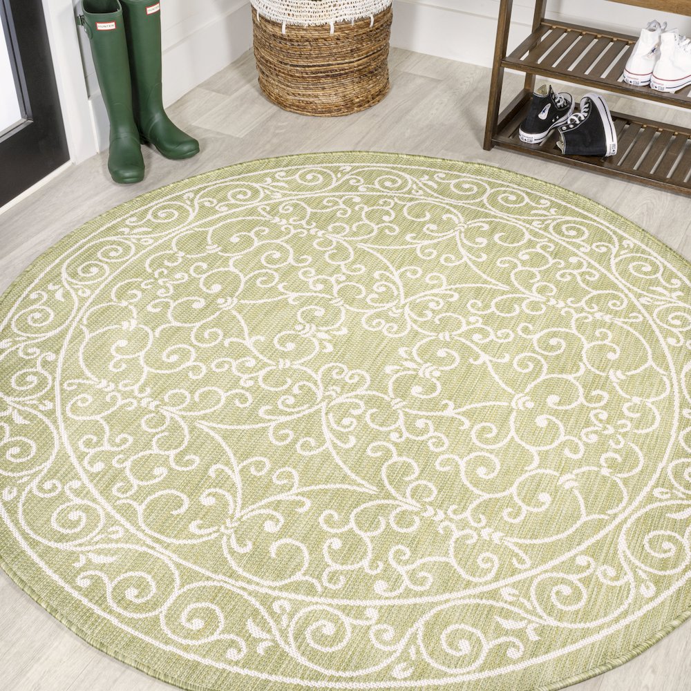Charleston Vintage Filigree Textured Weave Indoor/Outdoor Round Rug. Picture 2