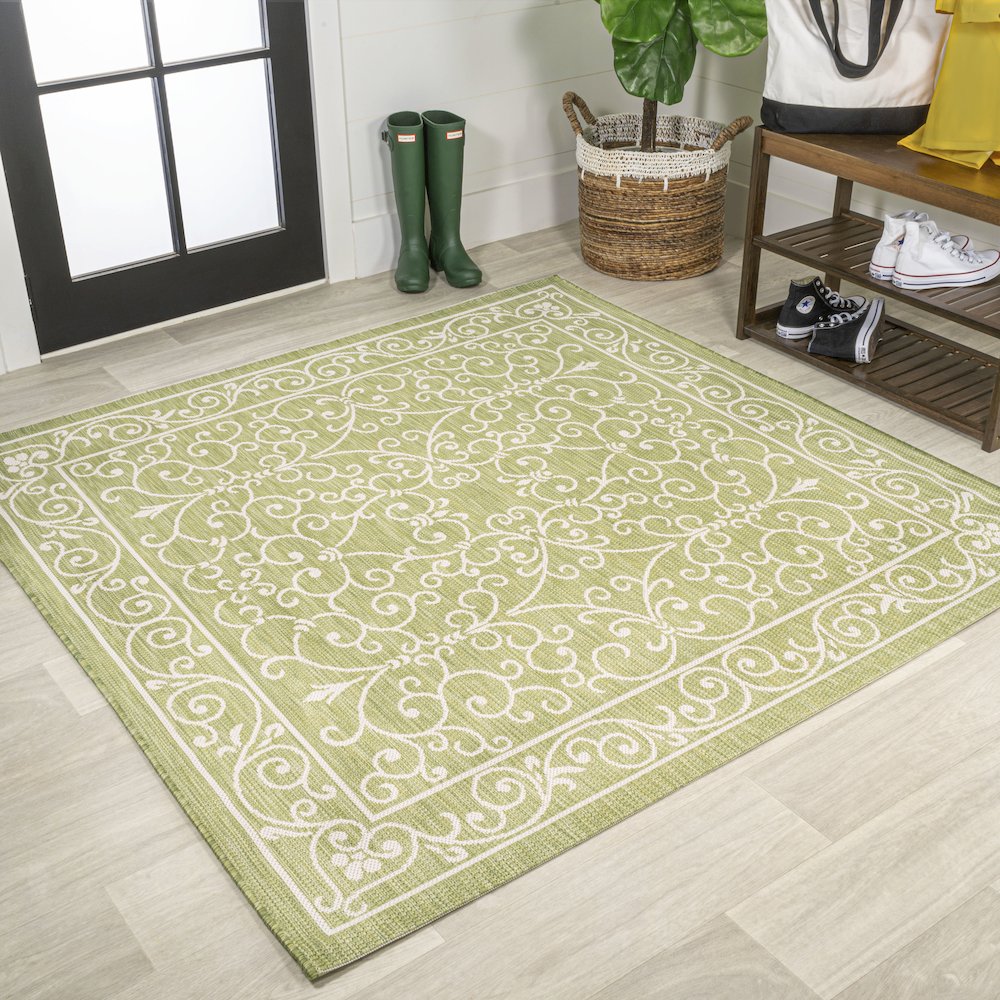 Charleston Vintage Filigree Textured Weave Indoor/Outdoor Square Rug. Picture 2