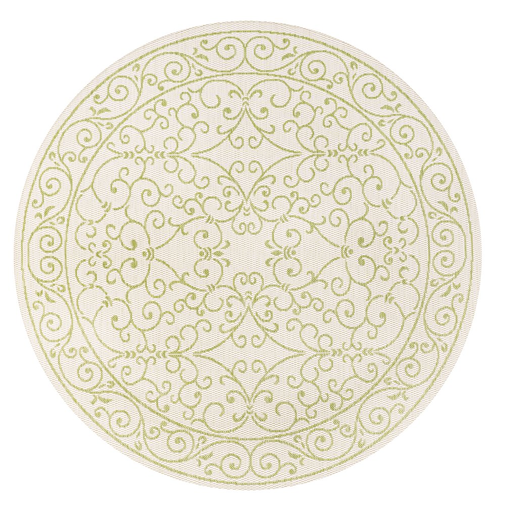 Charleston Vintage Filigree Textured Weave Indoor/Outdoor Round Rug. Picture 1
