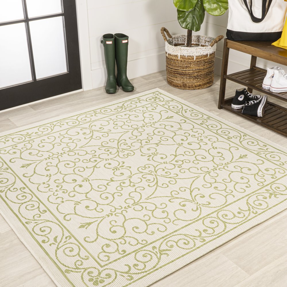 Charleston Vintage Filigree Textured Weave Indoor/Outdoor Square Rug. Picture 2