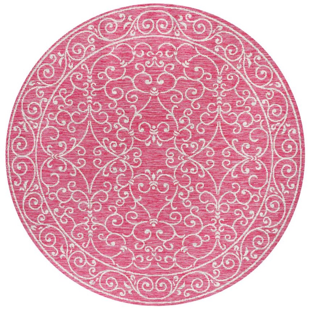 Charleston Vintage Filigree Textured Weave Indoor/Outdoor Round Rug. Picture 1