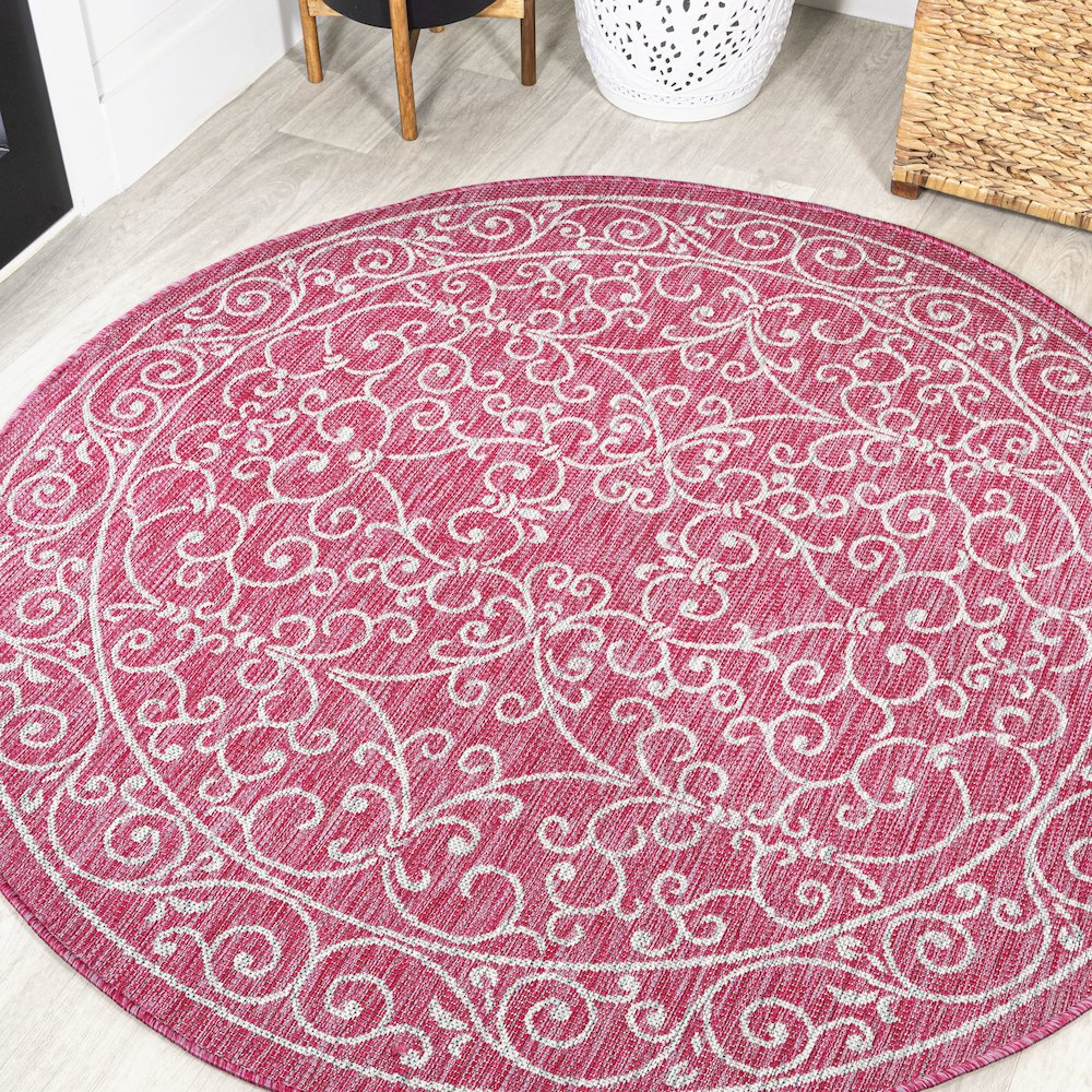 Charleston Vintage Filigree Textured Weave Indoor/Outdoor Round Rug. Picture 2