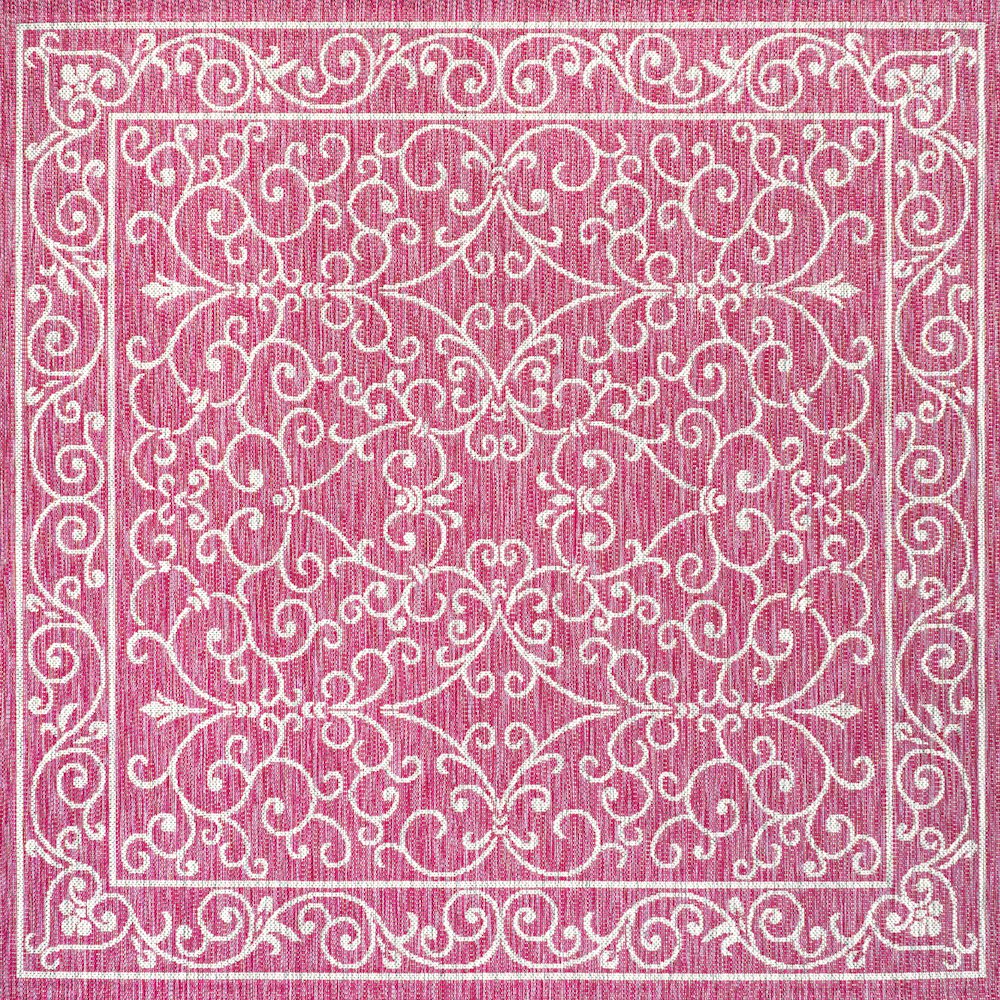 Charleston Vintage Filigree Textured Weave Indoor/Outdoor Square Rug. Picture 1