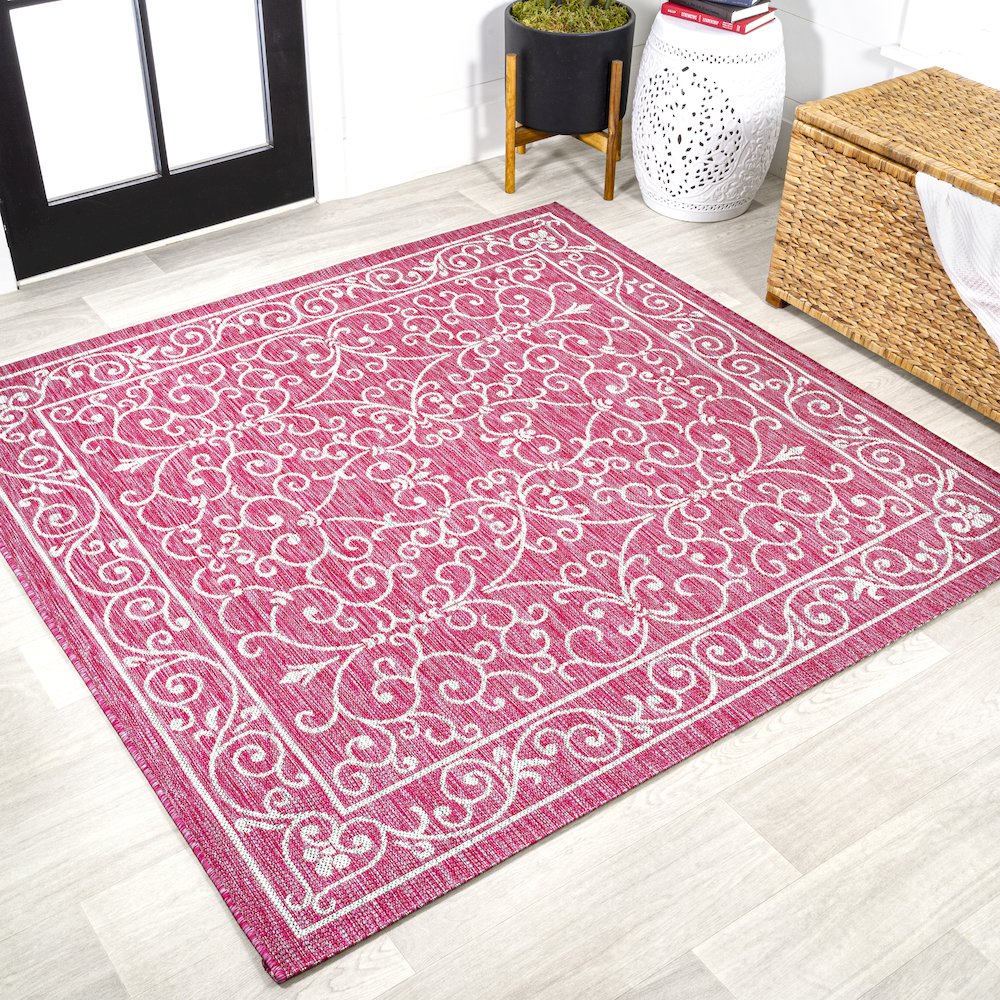 Charleston Vintage Filigree Textured Weave Indoor/Outdoor Square Rug. Picture 2