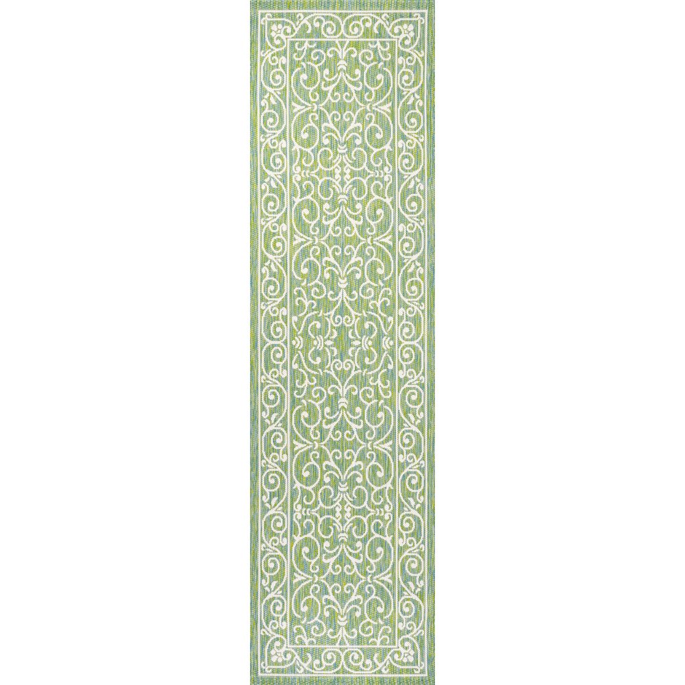 Charleston Vintage Filigree Textured Weave Indoor/Outdoor Runner Rug. Picture 1