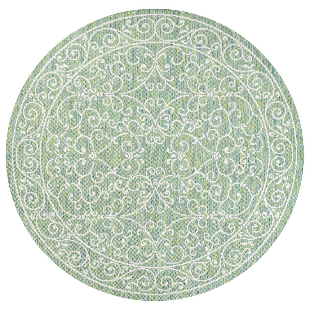 Charleston Vintage Filigree Textured Weave Indoor/Outdoor Round Rug. Picture 1