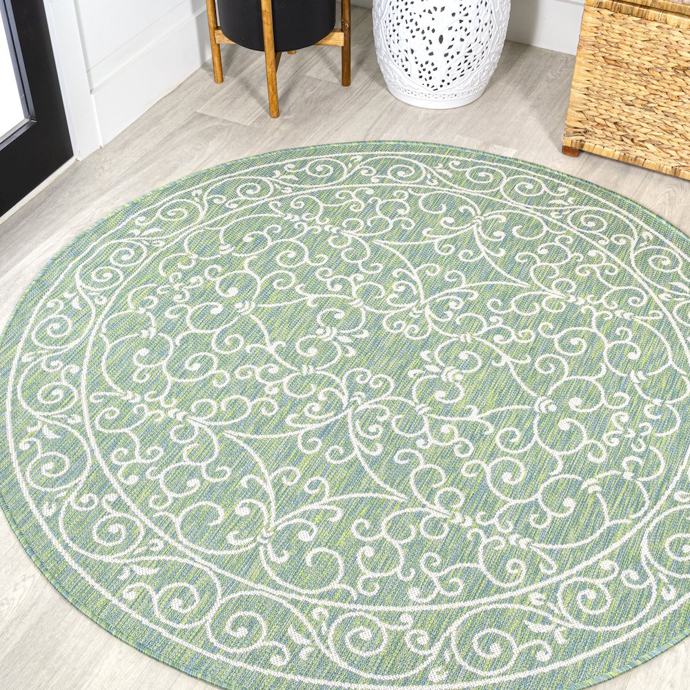 Charleston Vintage Filigree Textured Weave Indoor/Outdoor Round Rug. Picture 2