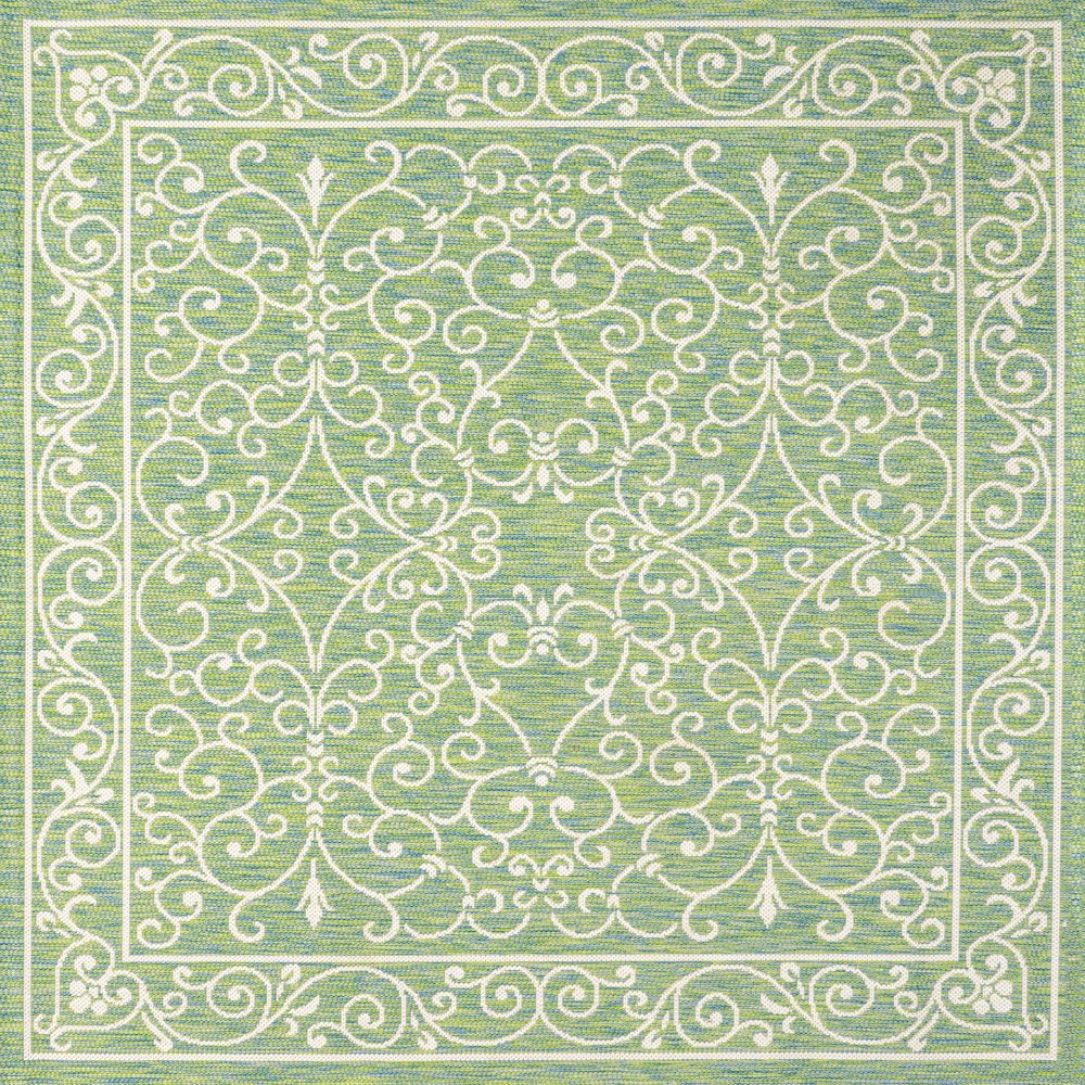 Charleston Vintage Filigree Textured Weave Indoor/Outdoor Square Rug. Picture 1