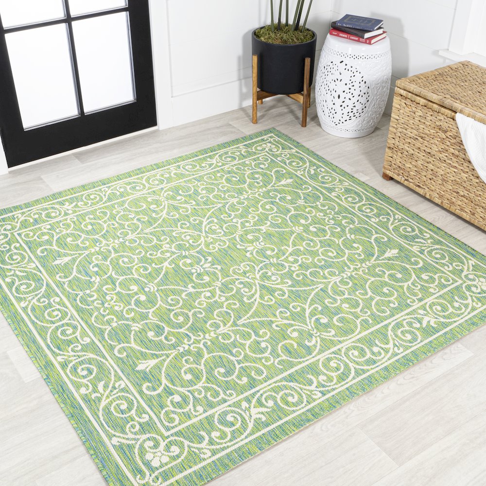 Charleston Vintage Filigree Textured Weave Indoor/Outdoor Square Rug. Picture 2