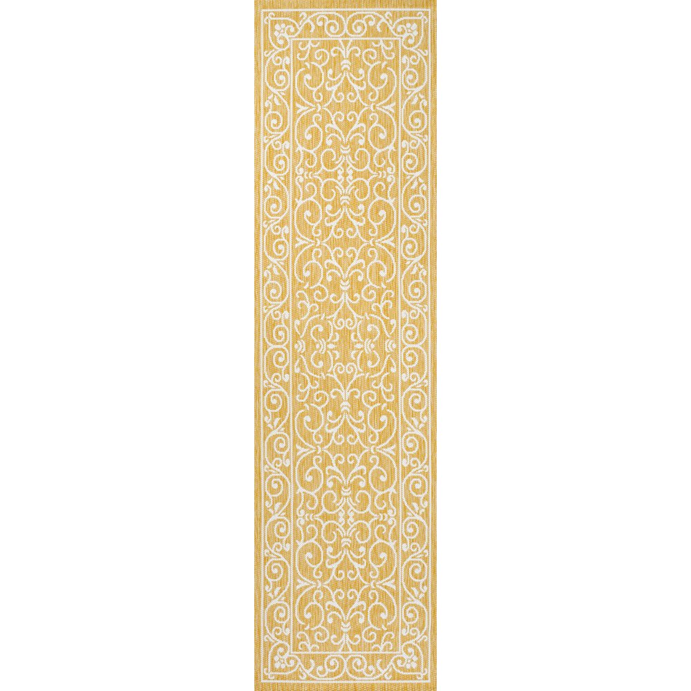 Charleston Vintage Filigree Textured Weave Indoor/Outdoor Runner Rug. Picture 1