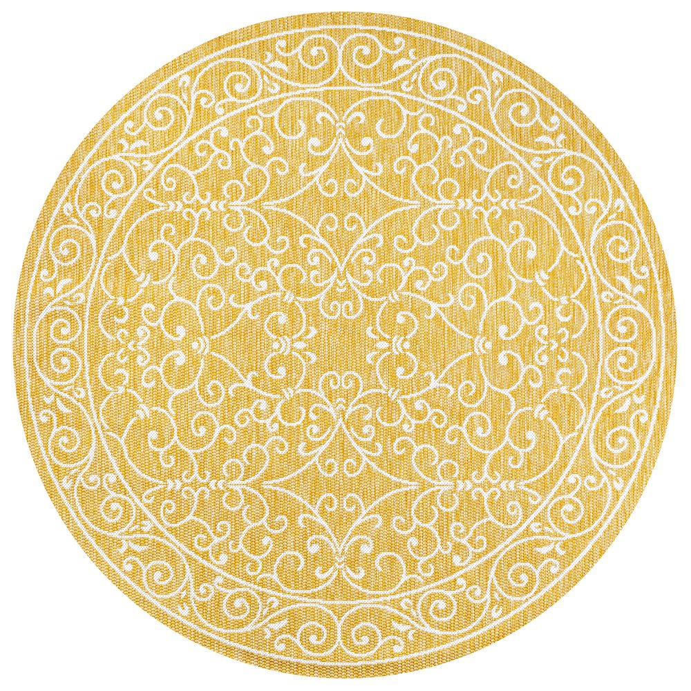 Charleston Vintage Filigree Textured Weave Indoor/Outdoor Round Rug. Picture 1