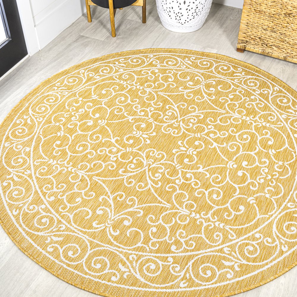 Charleston Vintage Filigree Textured Weave Indoor/Outdoor Round Rug. Picture 2