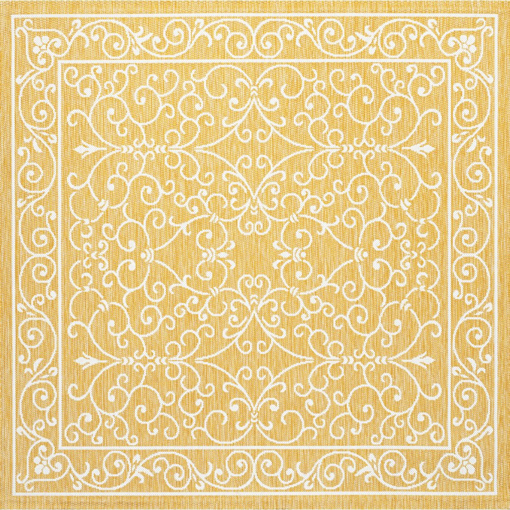 Charleston Vintage Filigree Textured Weave Indoor/Outdoor Square Rug. Picture 1
