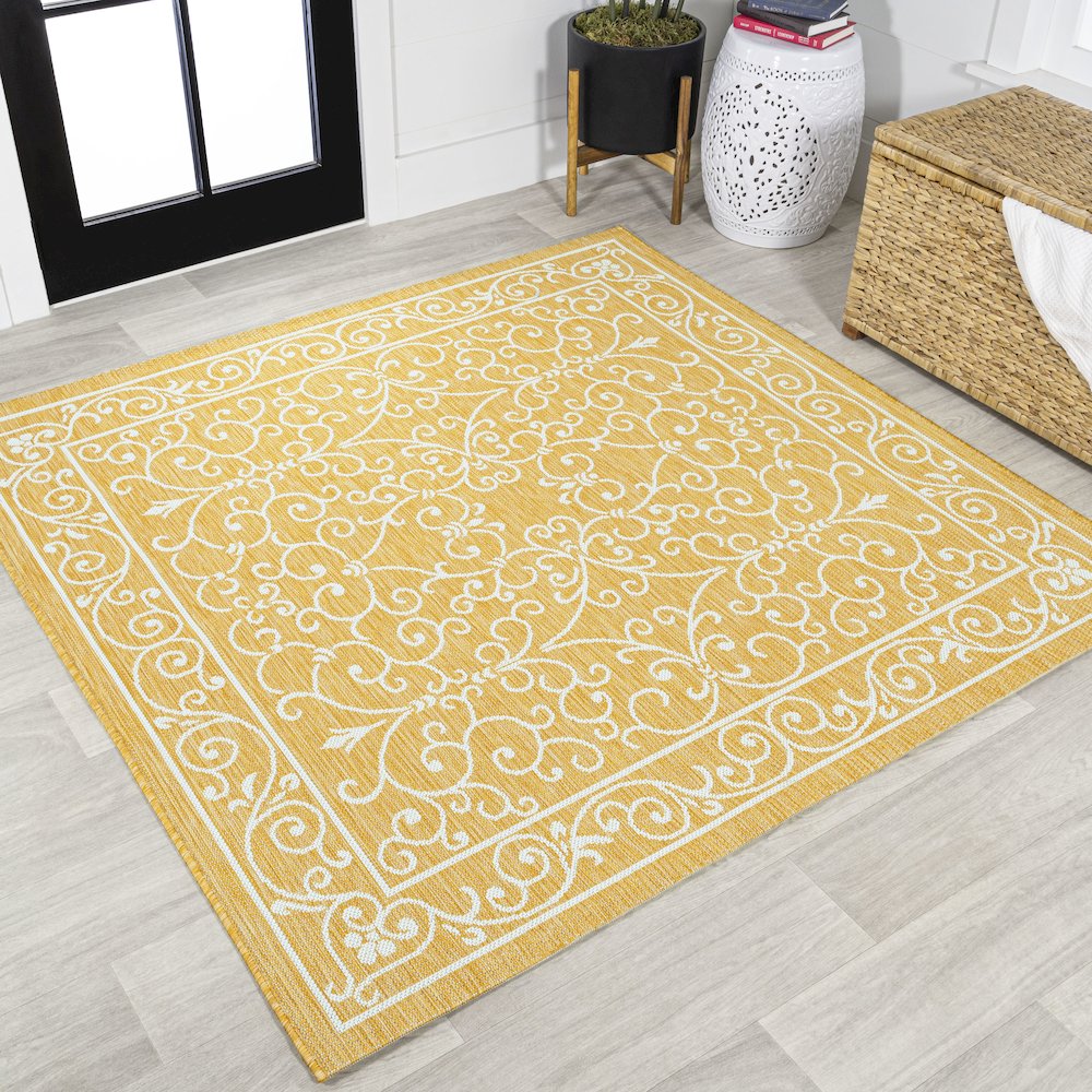 Charleston Vintage Filigree Textured Weave Indoor/Outdoor Square Rug. Picture 2