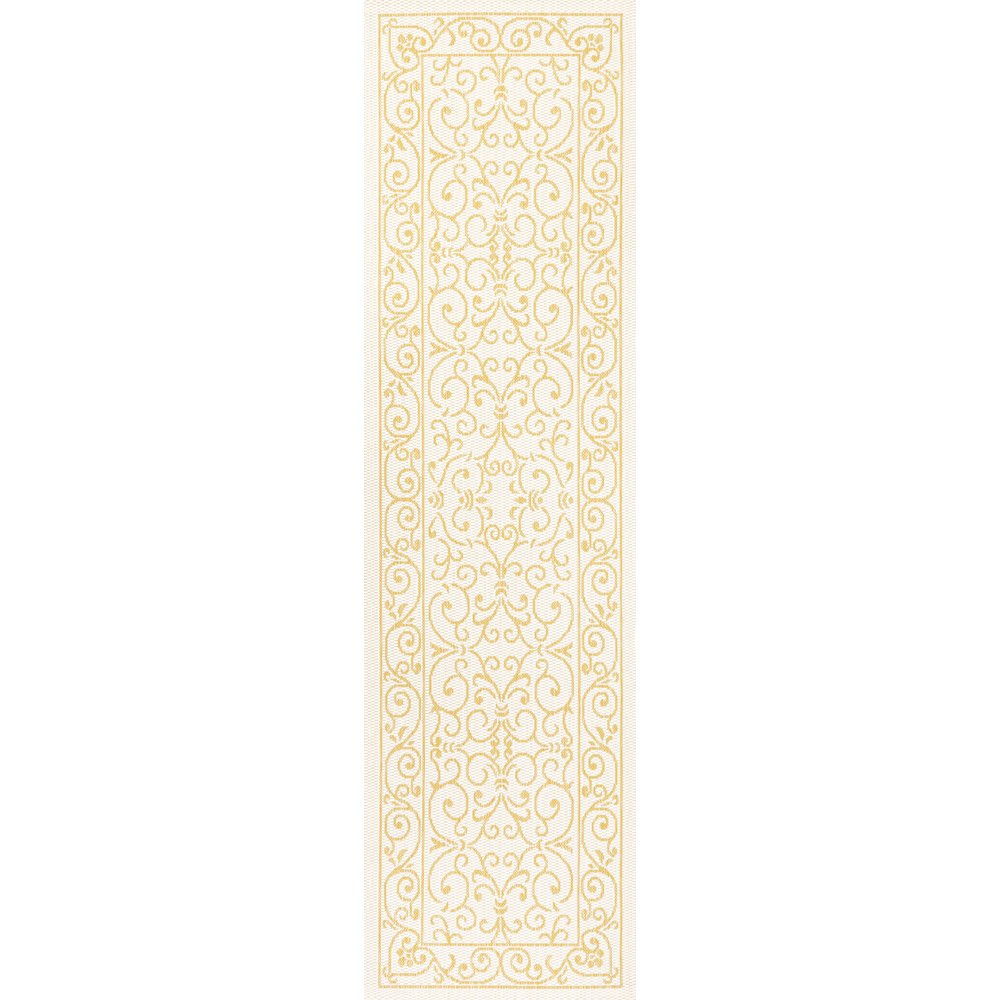 Charleston Vintage Filigree Textured Weave Indoor/Outdoor Runner Rug. Picture 1