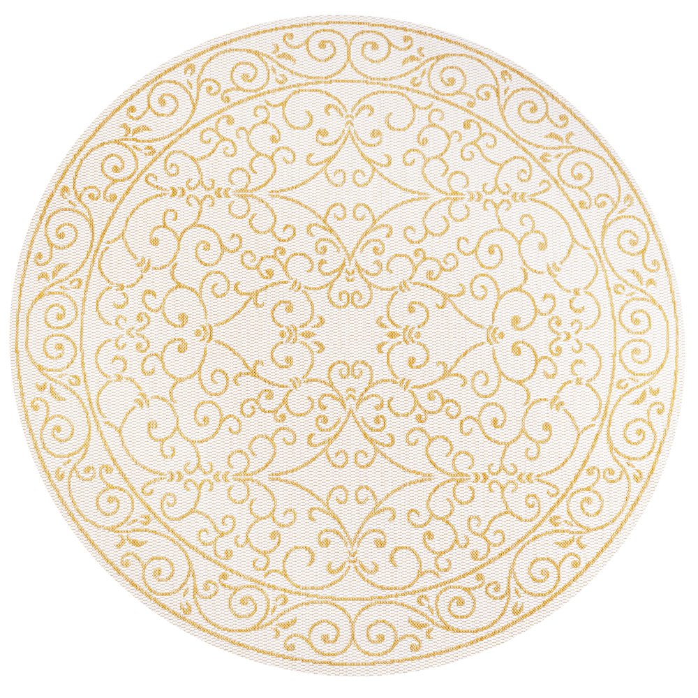 Charleston Vintage Filigree Textured Weave Indoor/Outdoor Round Rug. Picture 1