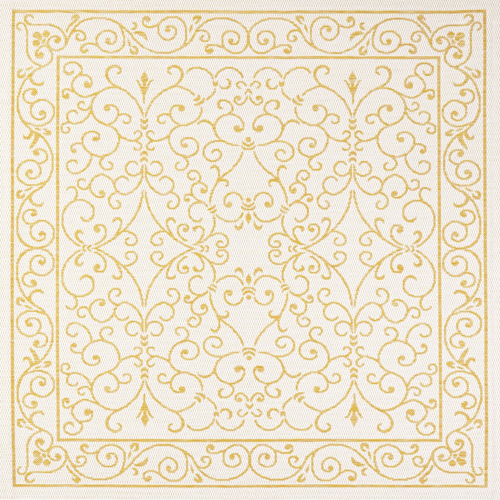Charleston Vintage Filigree Textured Weave Indoor/Outdoor Square Rug. Picture 1