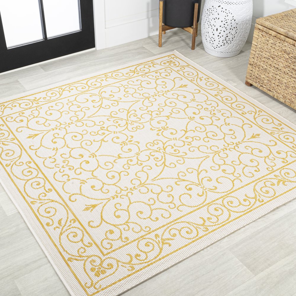 Charleston Vintage Filigree Textured Weave Indoor/Outdoor Square Rug. Picture 2