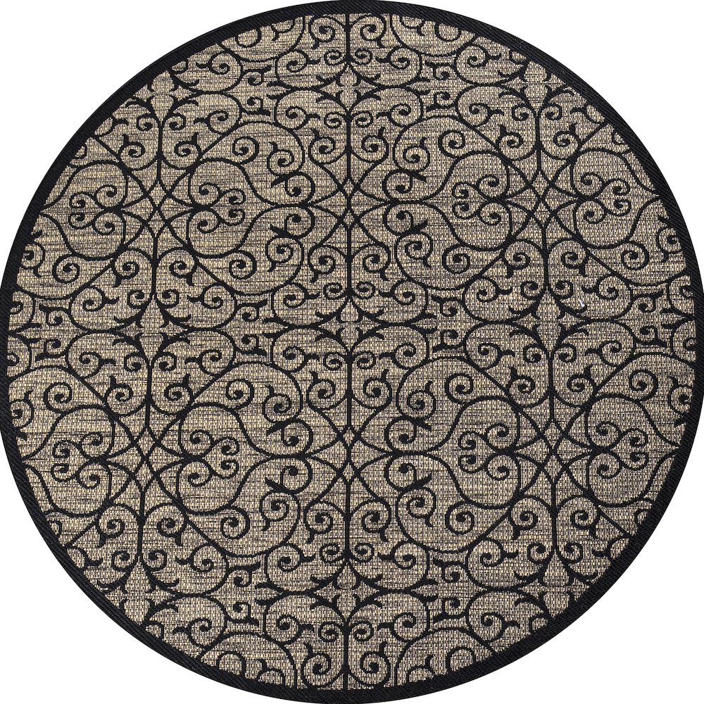 Madrid Vintage Filigree Textured Weave Indoor/Outdoor Round Rug. Picture 1