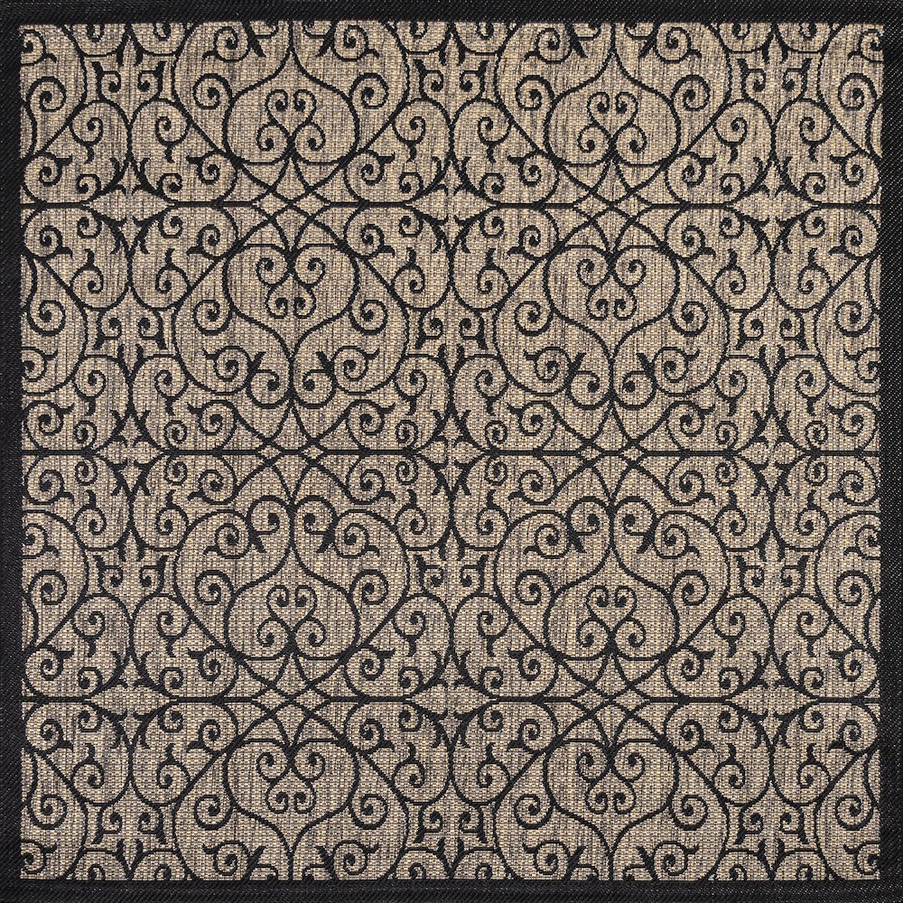 Madrid Vintage Filigree Textured Weave Indoor/Outdoor Square Rug. Picture 1