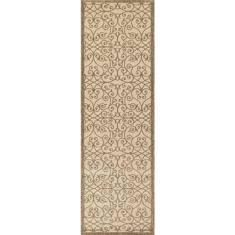 Madrid Vintage Filigree Textured Weave Indoor/Outdoor Runner Rug. Picture 1