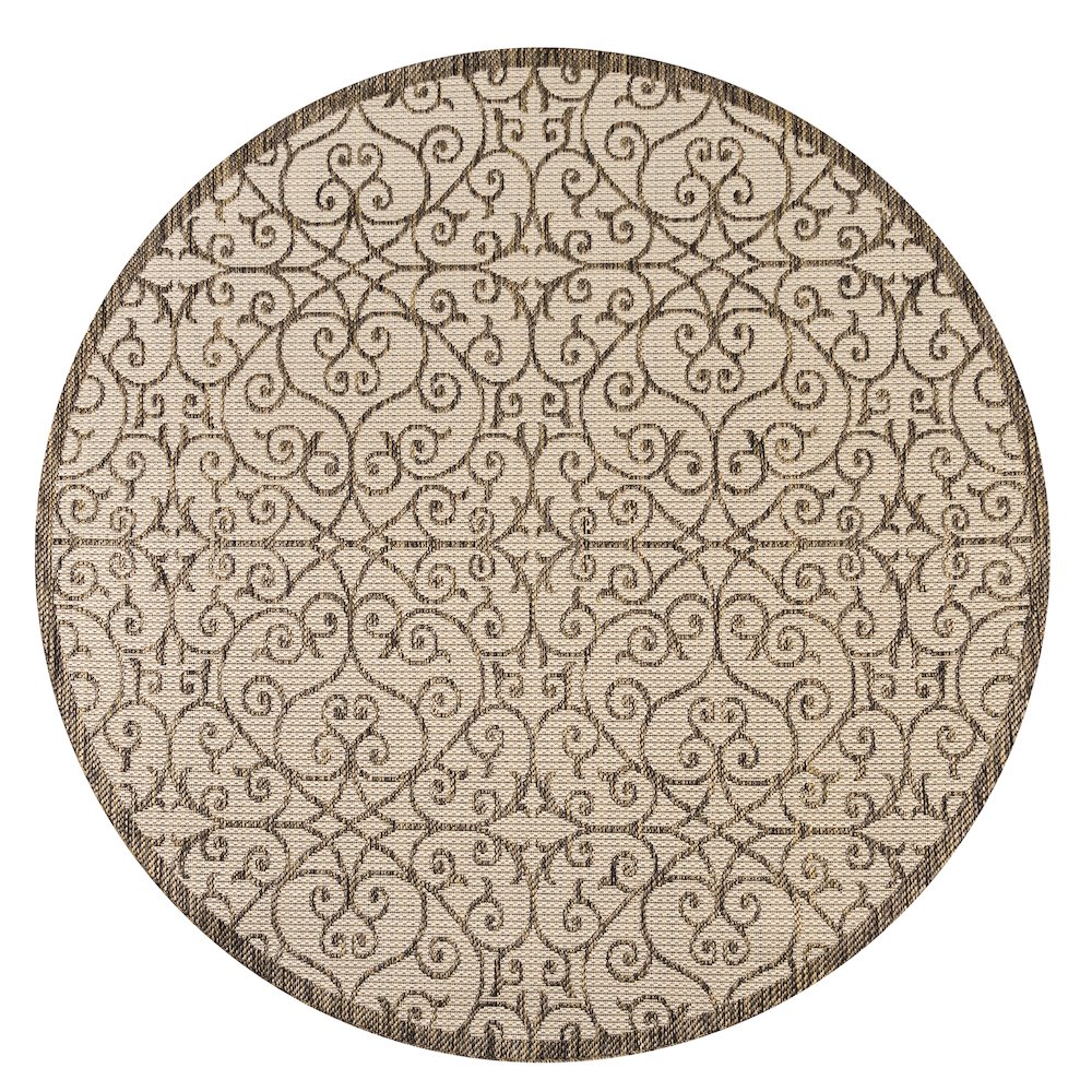 Madrid Vintage Filigree Textured Weave Indoor/Outdoor Round Rug. Picture 1