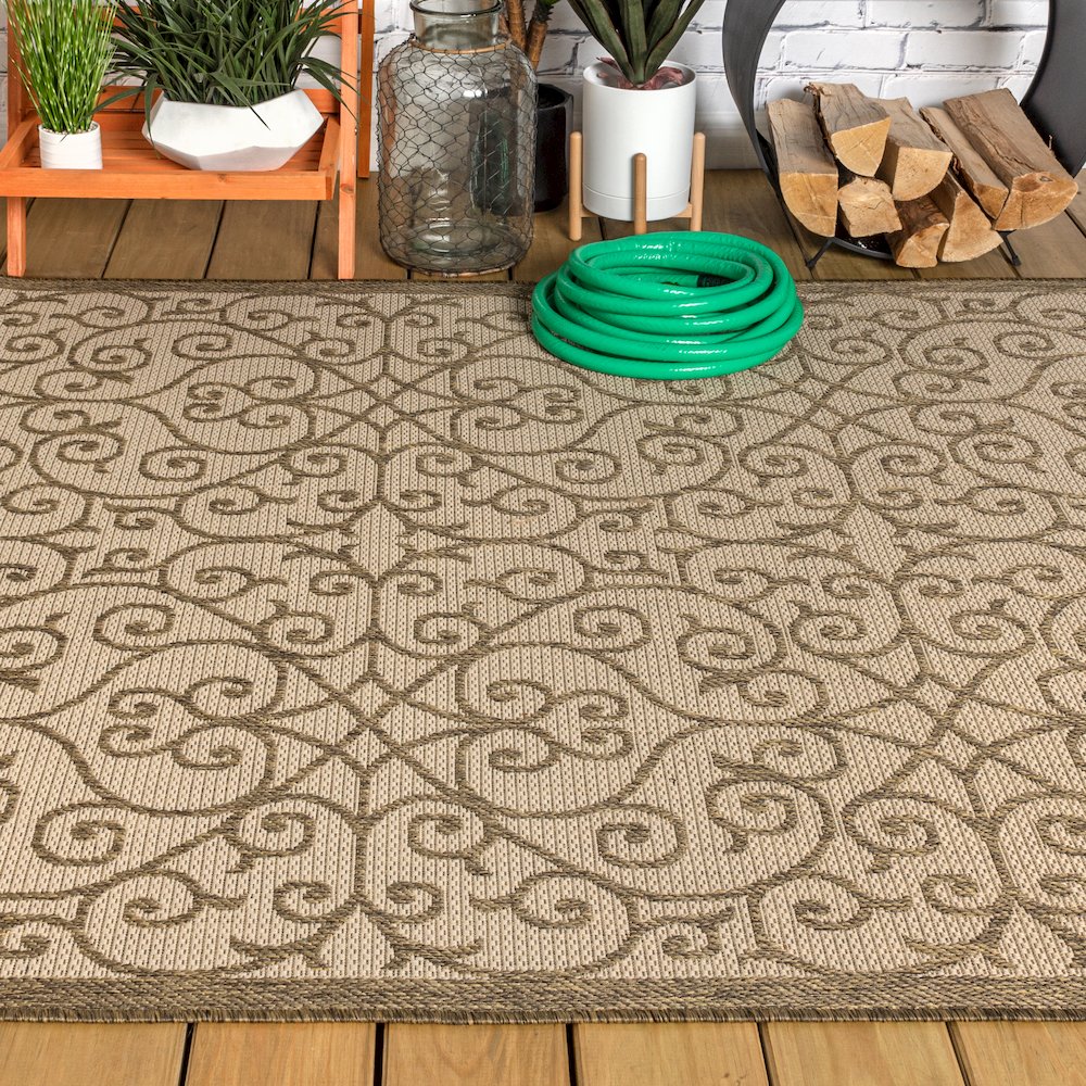 Madrid Vintage Filigree Textured Weave Indoor/Outdoor Area Rug. Picture 4