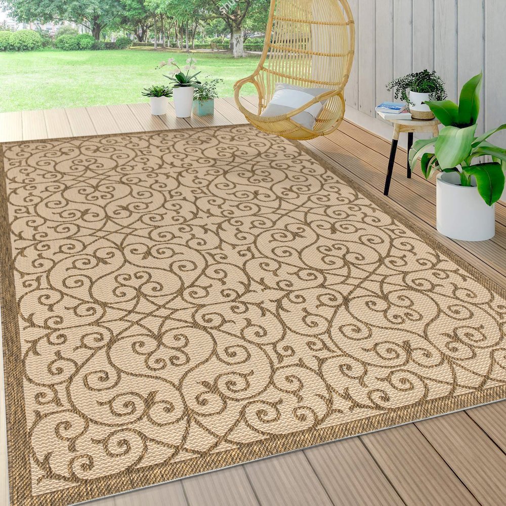 Madrid Vintage Filigree Textured Weave Indoor/Outdoor Area Rug. Picture 5