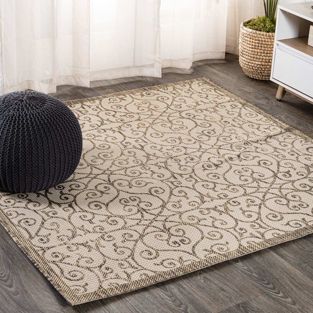 Madrid Vintage Filigree Textured Weave Indoor/Outdoor Square Rug. Picture 2