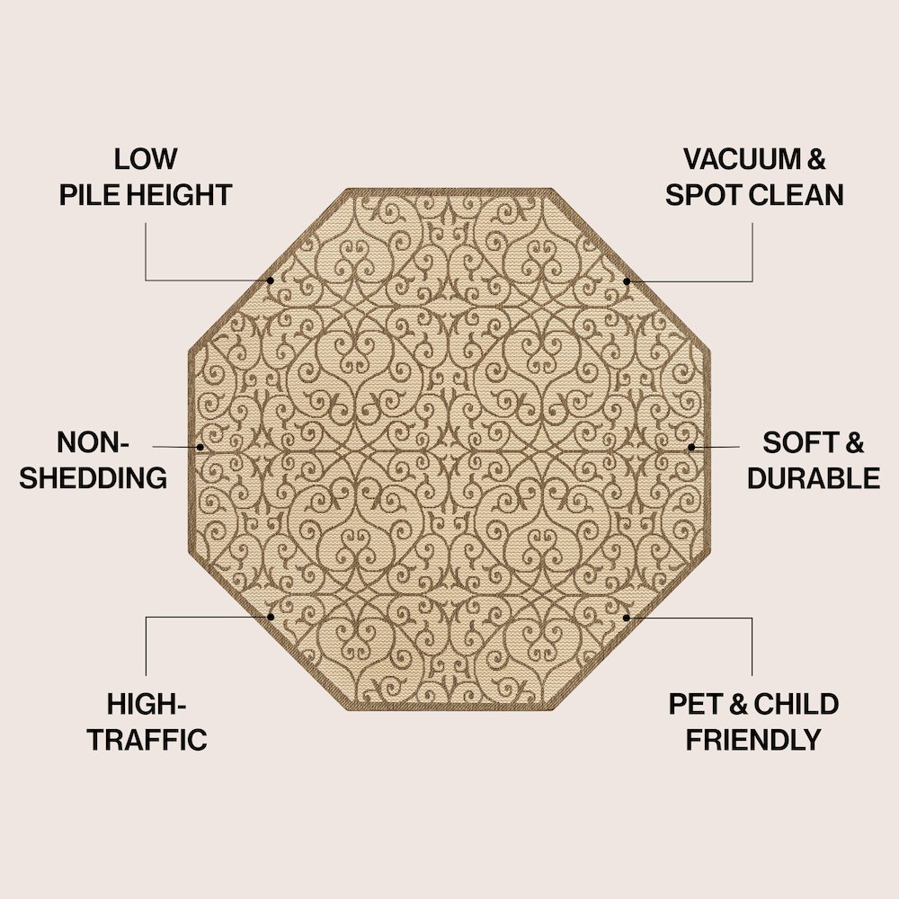 Madrid Vintage Filigree Textured Weave Black/Khaki Indoor/Outdoor Area Rug. Picture 4