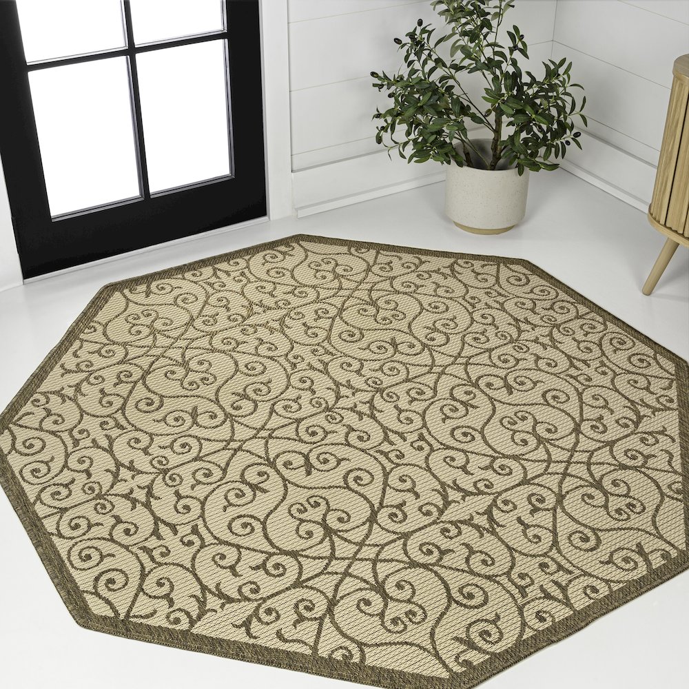 Madrid Vintage Filigree Textured Weave Black/Khaki Indoor/Outdoor Area Rug. Picture 2
